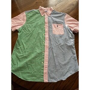 Polo Ralph Lauren Mens Gingham Patchwork Shirt L Classic Fit Multi Color Pony